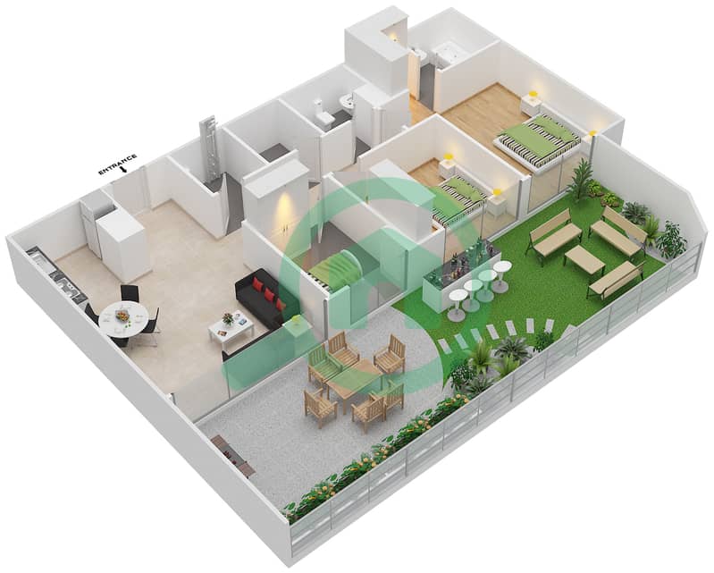 铂金公馆 - 2 卧室公寓类型5戶型图 interactive3D