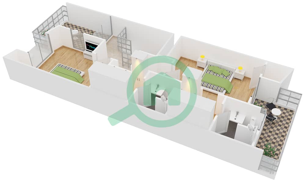 المخططات الطابقية لتصميم النموذج LACUEVA تاون هاوس 3 غرف نوم - حدائق ساندوفال First Floor interactive3D