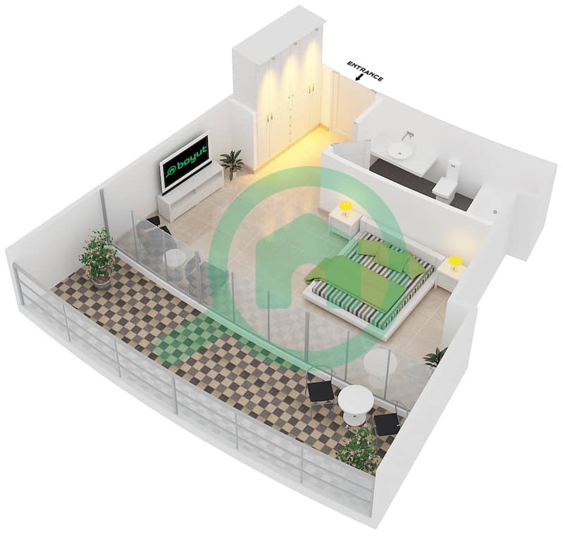 Suites In the Skai - Studio Apartment Type A1 Floor plan interactive3D