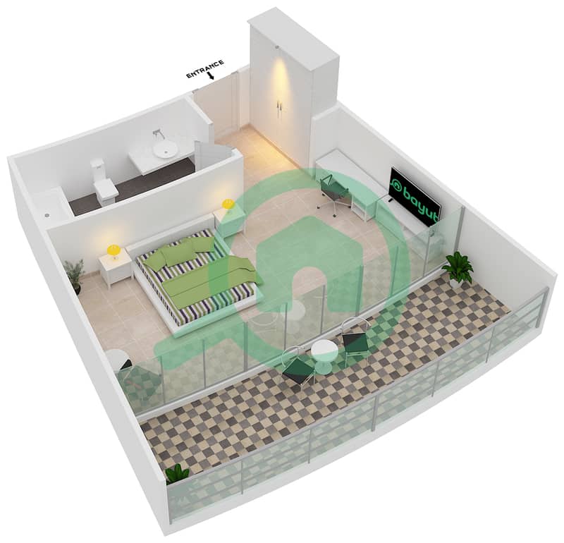 Suites In the Skai - Studio Apartment Type A2 Floor plan interactive3D
