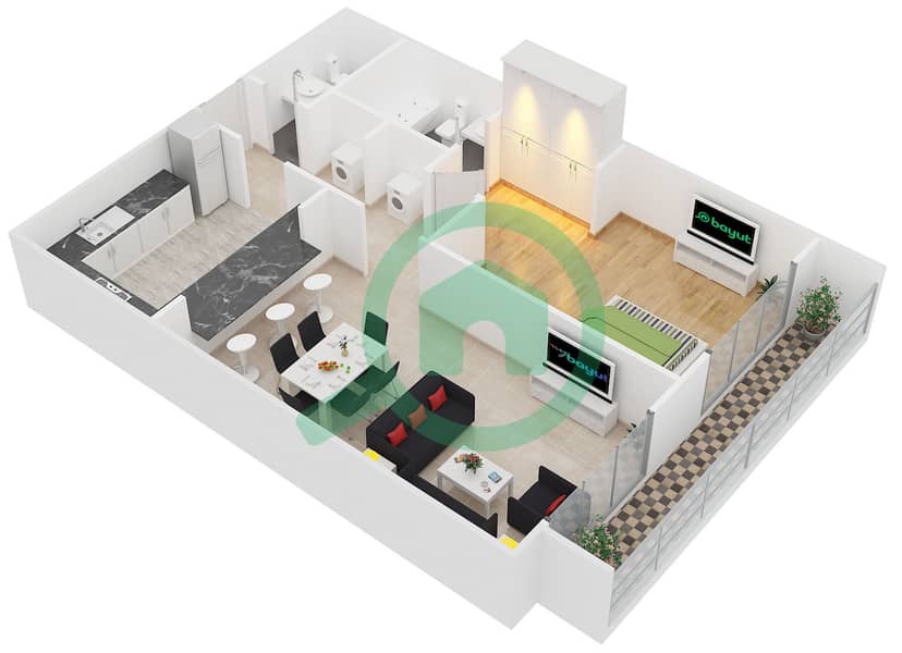 Spica Residential - 1 Bedroom Apartment Type 2 Floor plan interactive3D