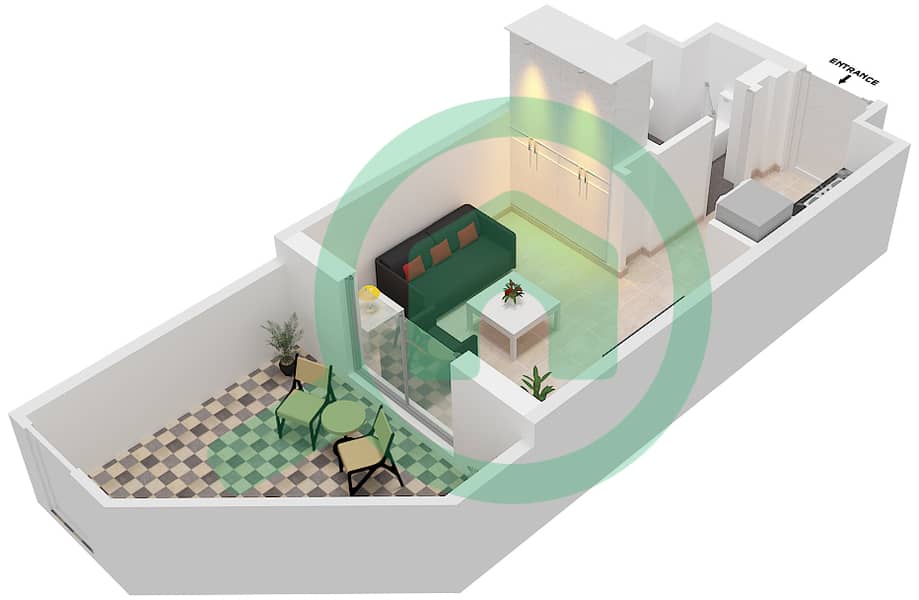雄鹰山庄蔚蓝海滩公寓 - 单身公寓类型／单位A2/101戶型图 interactive3D