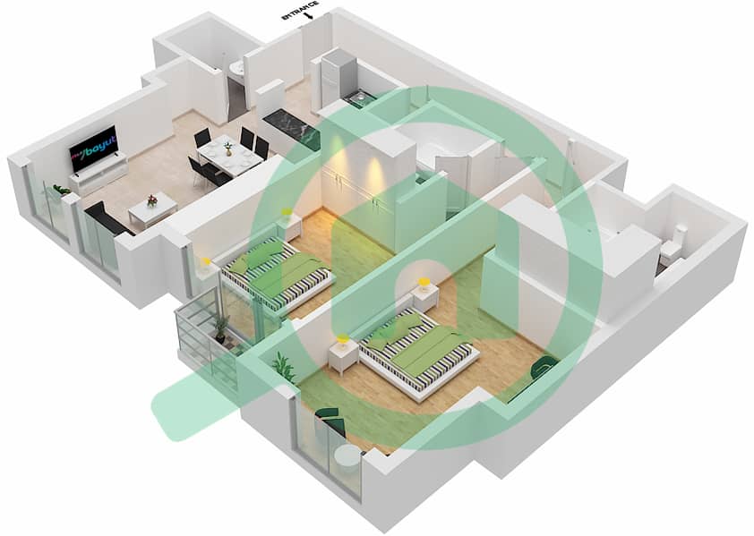 Amna - 2 Bedroom Apartment Type/unit A/2 FLOOR 8-20 Floor plan Floor 8-20 interactive3D