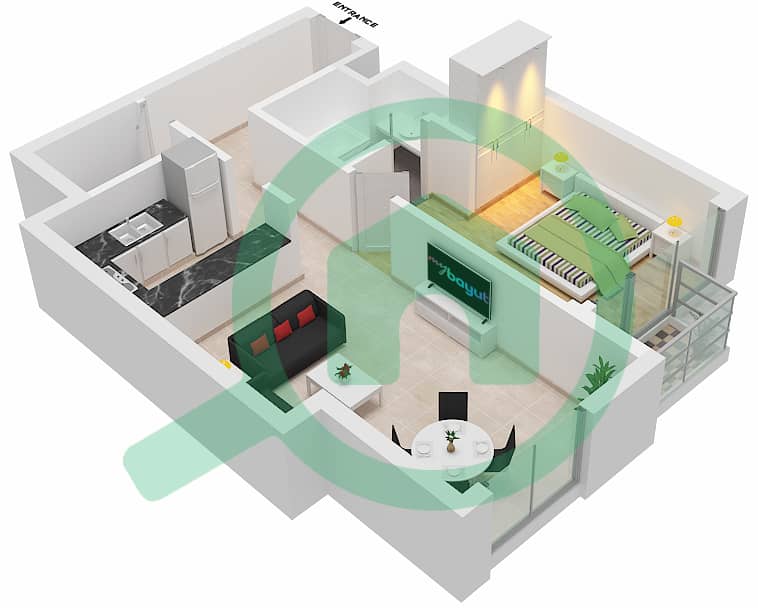Amna - 1 Bedroom Apartment Type/unit A/3 FLOOR 8-20 Floor plan Floor 8-20 interactive3D