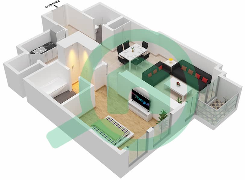 阿姆纳公寓 - 1 卧室公寓类型／单位A/5 FLOOR 8-20戶型图 Floor 8-20 interactive3D