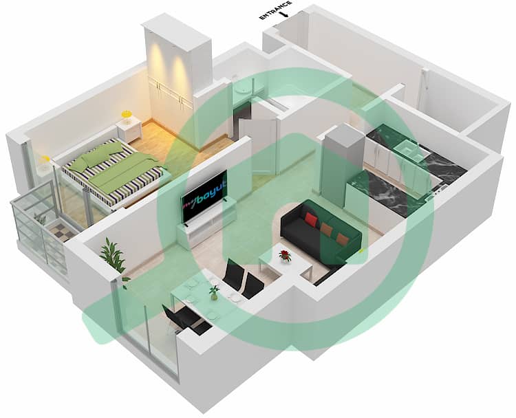 المخططات الطابقية لتصميم النموذج / الوحدة A/8 FLOOR 8-20 شقة 1 غرفة نوم - آمنة Floor 8-20 interactive3D