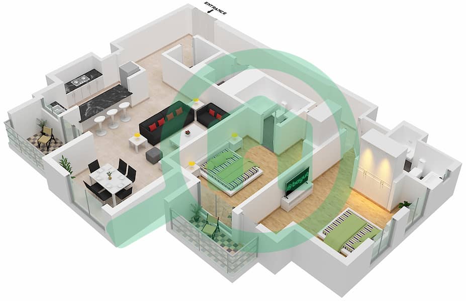 阿姆纳公寓 - 2 卧室公寓类型／单位A/1 FLOOR 22-40戶型图 Floor 22-40 interactive3D