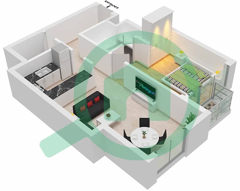 المخططات الطابقية لتصميم النموذج / الوحدة A/3 FLOOR 22-40 شقة 1 غرفة نوم - آمنة Floor 22-40 interactive3D