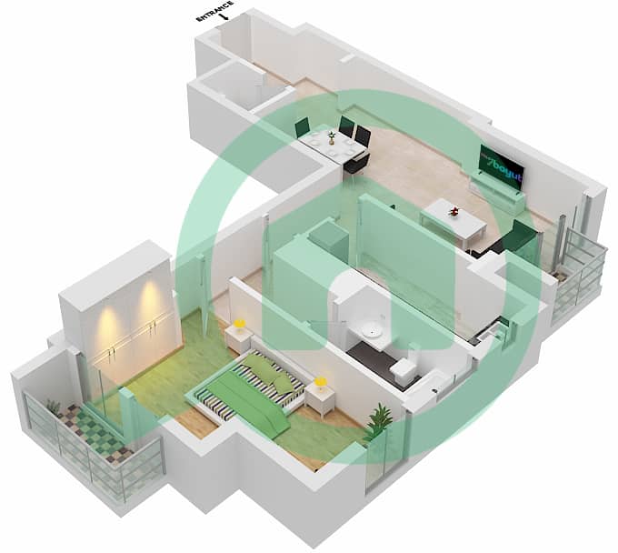 المخططات الطابقية لتصميم النموذج / الوحدة A/6 FLOOR 22-40 شقة 1 غرفة نوم - آمنة Floor 22-40 interactive3D