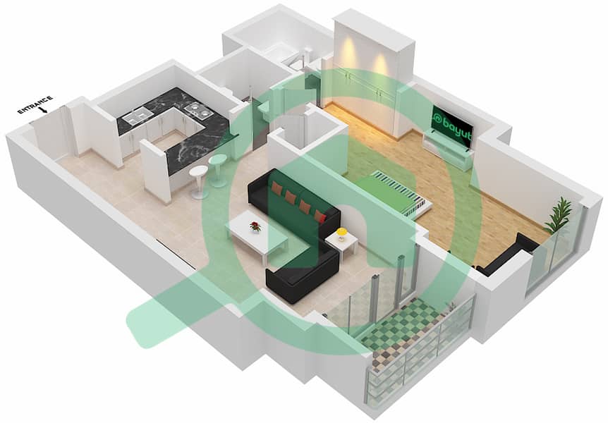 المخططات الطابقية لتصميم النموذج / الوحدة A/7 FLOOR 22-40 شقة 1 غرفة نوم - آمنة Floor 22-40 interactive3D