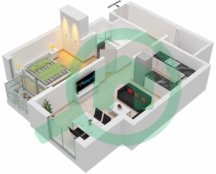 阿姆纳公寓 - 1 卧室公寓类型／单位A/8 FLOOR 22-40戶型图 Floor 22-40 interactive3D
