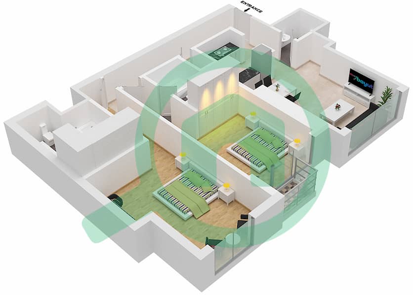 Амна - Апартамент 2 Cпальни планировка Тип/мера A/9 FLOOR 22-40 Floor 22-40 interactive3D