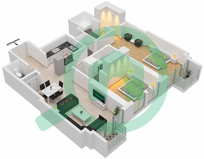المخططات الطابقية لتصميم النموذج / الوحدة A/11 FLOOR 22-40 شقة 2 غرفة نوم - آمنة Floor 22-40 interactive3D