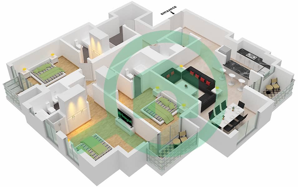 Амна - Апартамент 3 Cпальни планировка Тип/мера B/3 FLOOR 42 Floor 42 interactive3D
