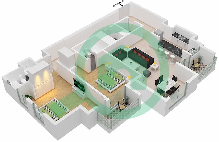 المخططات الطابقية لتصميم النموذج / الوحدة A/10 FLOOR 8-20 شقة 2 غرفة نوم - آمنة Floor 8-20 interactive3D