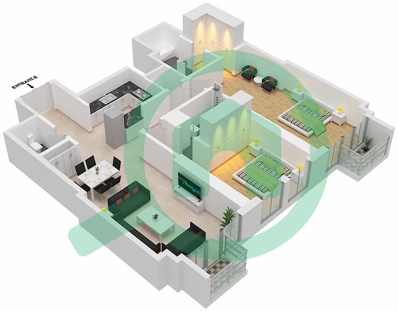 阿姆纳公寓 - 2 卧室公寓类型／单位B/8 FLOOR 42戶型图 Floor 42 interactive3D