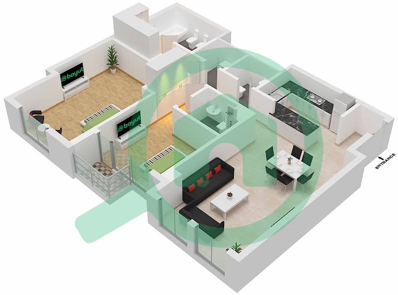 المخططات الطابقية لتصميم النموذج / الوحدة B/6 FLOOR 42 شقة 2 غرفة نوم - آمنة Floor 42 interactive3D