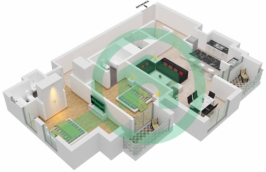 Амна - Апартамент 2 Cпальни планировка Тип/мера B/7 FLOOR 43 Floor 43 interactive3D