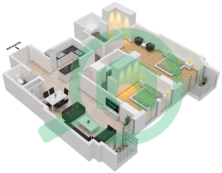 Amna - 2 Bedroom Apartment Type/unit B/8 FLOOR 44-62 Floor plan Floor 44-62 interactive3D