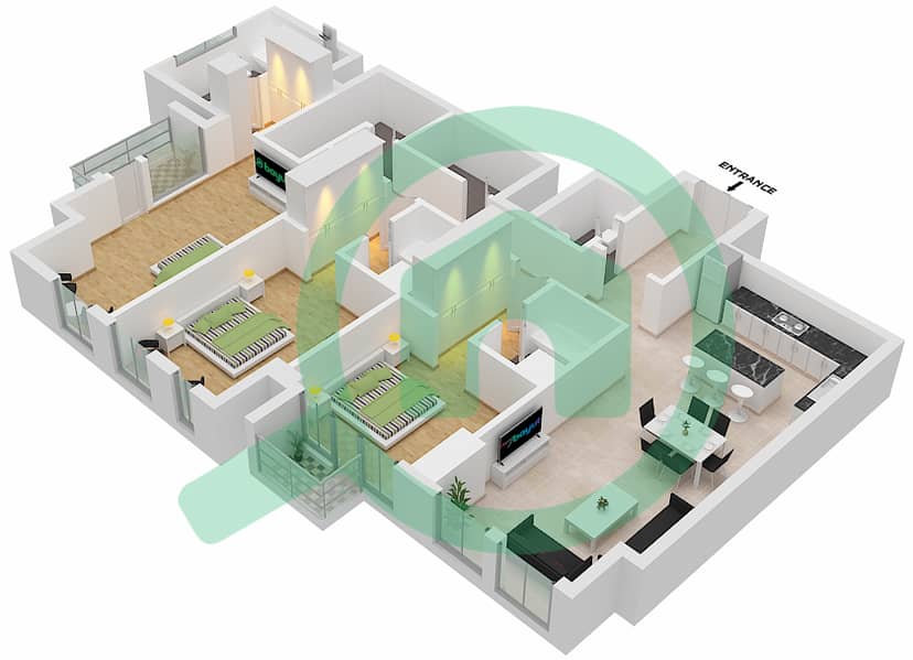 Amna - 3 Bedroom Apartment Type/unit B/4 FLOOR 44-62 Floor plan Floor 44-62 interactive3D