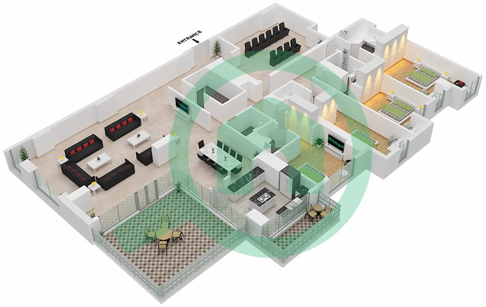 المخططات الطابقية لتصميم النموذج / الوحدة C/2 FLOOR 64 شقة 4 غرف نوم - آمنة Floor 64 interactive3D