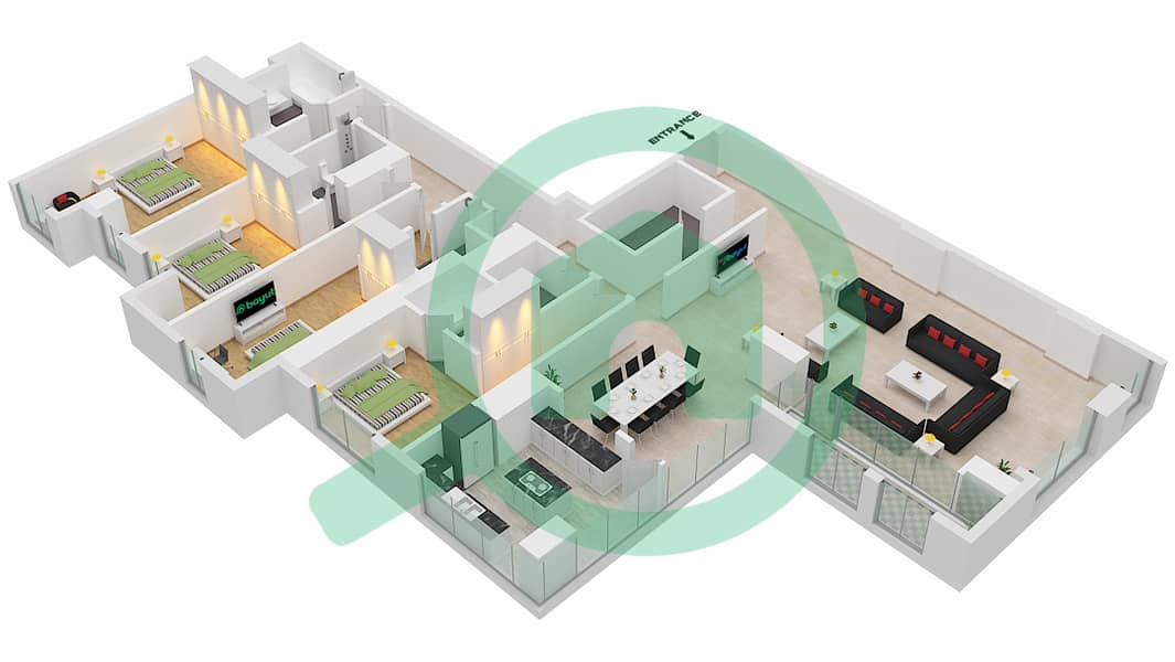 المخططات الطابقية لتصميم النموذج / الوحدة C/3 FLOOR 65 شقة 4 غرف نوم - آمنة Floor 65 interactive3D