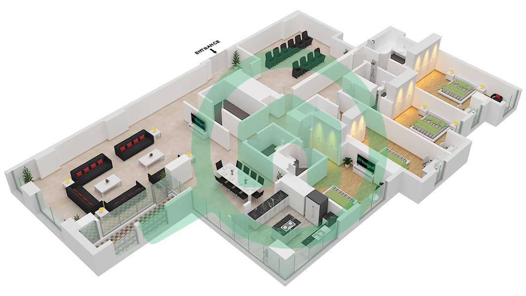 المخططات الطابقية لتصميم النموذج / الوحدة C/2 FLOOR 66 شقة 4 غرف نوم - آمنة Floor 66 interactive3D