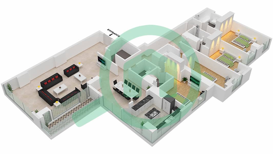 المخططات الطابقية لتصميم النموذج / الوحدة D/2 FLOOR 67 شقة 4 غرف نوم - آمنة Floor 67 interactive3D