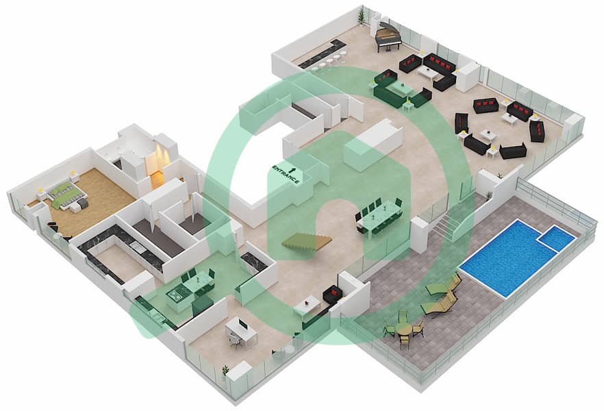المخططات الطابقية لتصميم النموذج / الوحدة E/2 FLOOR 68-69 شقة 6 غرف نوم - آمنة Lower Floor 68 interactive3D