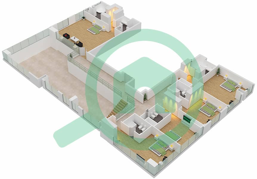 المخططات الطابقية لتصميم النموذج / الوحدة E/1  FLOOR 68-69 شقة 6 غرف نوم - آمنة Upper Floor 69 interactive3D