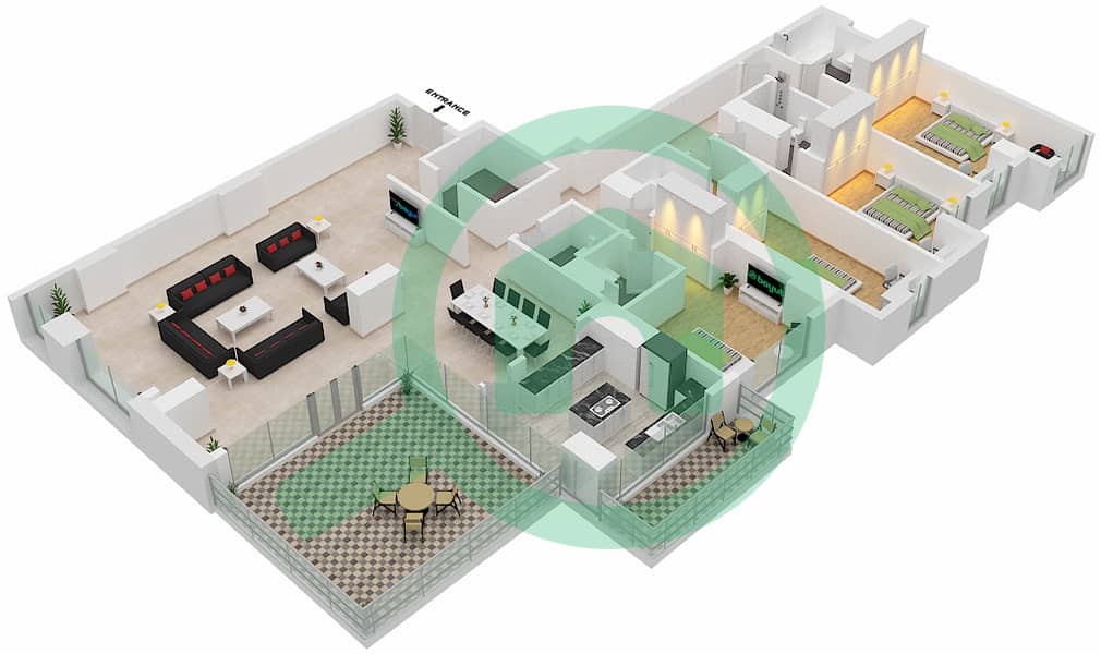 المخططات الطابقية لتصميم النموذج / الوحدة C/4 FLOOR 64 شقة 4 غرف نوم - آمنة Floor 64 interactive3D