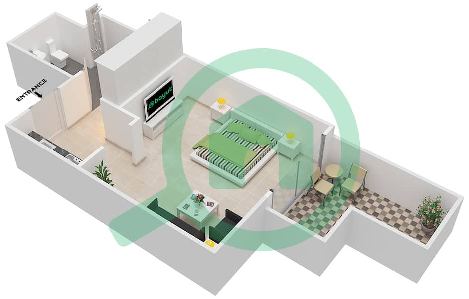 المخططات الطابقية لتصميم النموذج / الوحدة C شقة استوديو - حدائق الغروب interactive3D