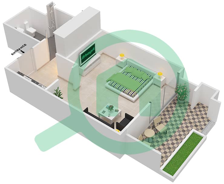 المخططات الطابقية لتصميم النموذج / الوحدة C1 شقة استوديو - حدائق الغروب interactive3D
