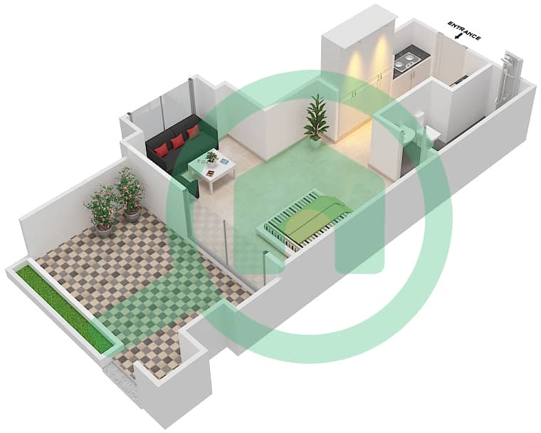 المخططات الطابقية لتصميم النموذج / الوحدة E شقة استوديو - حدائق الغروب interactive3D