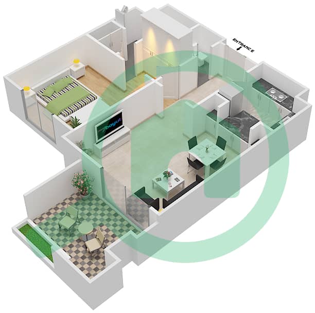 المخططات الطابقية لتصميم النموذج / الوحدة A شقة 1 غرفة نوم - حدائق الغروب interactive3D