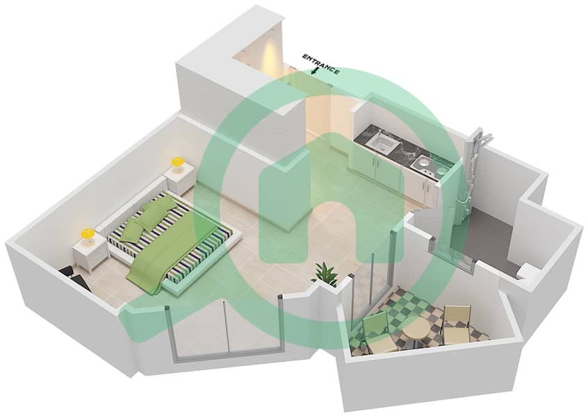 日落花园 - 单身公寓类型／单位A戶型图 interactive3D