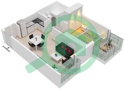 المخططات الطابقية لتصميم النموذج / الوحدة A2/3 شقة 1 غرفة نوم - برج كراون