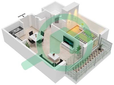 المخططات الطابقية لتصميم النموذج / الوحدة C1/3 شقة 1 غرفة نوم - برج كراون
