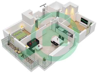 Burj Crown - 2 Bed Apartments Type/Unit A2/1,6 Floor plan