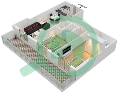 المخططات الطابقية لتصميم النموذج / الوحدة F/6 FLOOR 1 شقة 2 غرفة نوم - ارتستيك هايتس