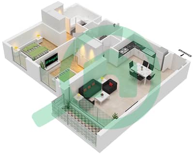 المخططات الطابقية لتصميم الوحدة 3 شقة 2 غرفة نوم - كريك إيدج