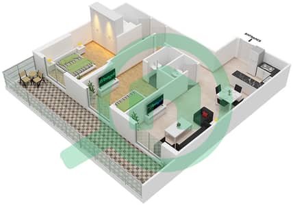 المخططات الطابقية لتصميم النموذج / الوحدة K/11 FLOOR 1 شقة 2 غرفة نوم - ارتستيك هايتس