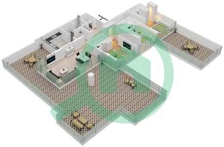 المخططات الطابقية لتصميم الوحدة 2 شقة 3 غرف نوم - Golf Terrace A