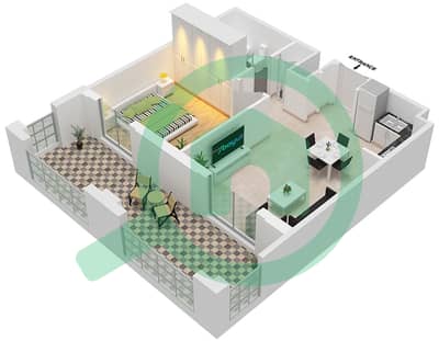 Cyan Beach Residence by Eagle Hills - 1 Bedroom Apartment Type/unit 1A-2/10 Floor plan