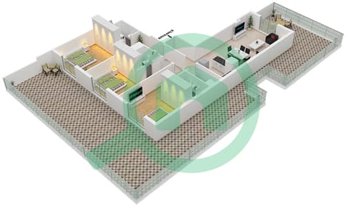 المخططات الطابقية لتصميم النموذج / الوحدة C/2 FLOOR 17 شقة 3 غرف نوم - ارتستيك هايتس