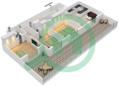 艺术塔楼 - 3 卧室公寓类型／单位D/3 FLOOR 17戶型图