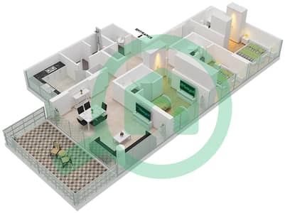 المخططات الطابقية لتصميم الوحدة 2 FLOOR 3 شقة 3 غرف نوم - Golf Terrace A