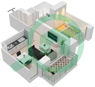 المخططات الطابقية لتصميم الوحدة 7  FLOOR 20 شقة 1 غرفة نوم - كريك بالاس