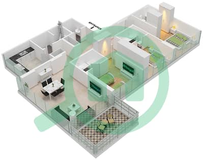 المخططات الطابقية لتصميم الوحدة 2 FLOOR 4 شقة 3 غرف نوم - Golf Terrace A
