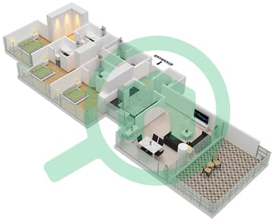 المخططات الطابقية لتصميم الوحدة 1 FLOOR 5 شقة 3 غرف نوم - Golf Terrace A
